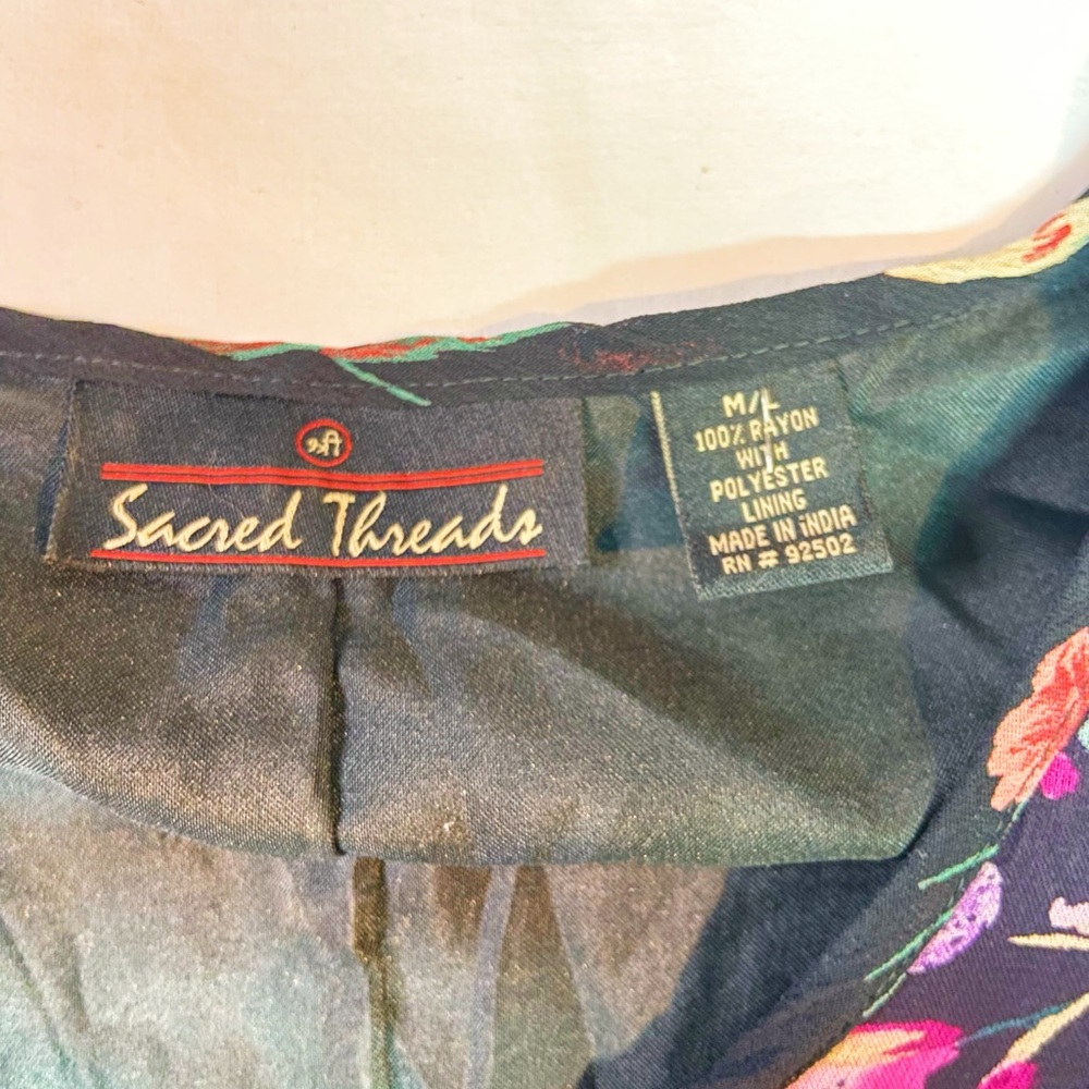 Sacred Threads Black Floral Patchwork Women's Ray… - image 4